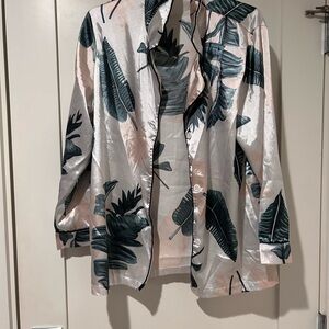 Floral Satin Blazer in Pink and Green